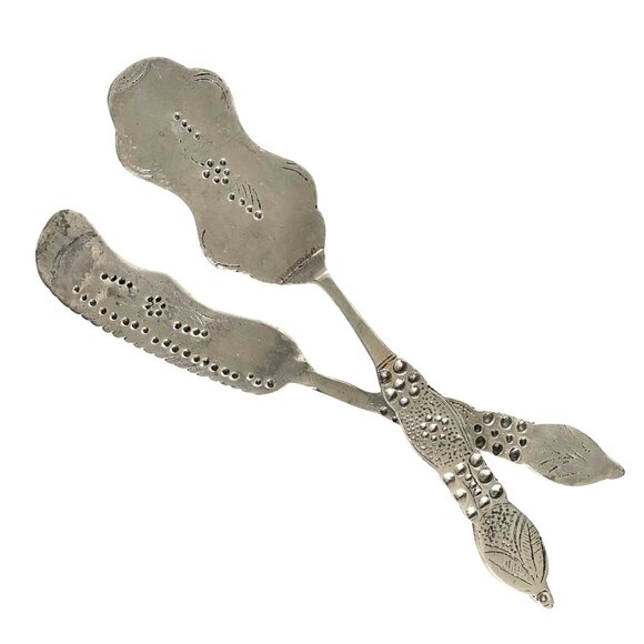 Handcrafted Aluminum Lasagna Knife Server Set With Embossed Floral Design Vtg - Picture 1 of 8